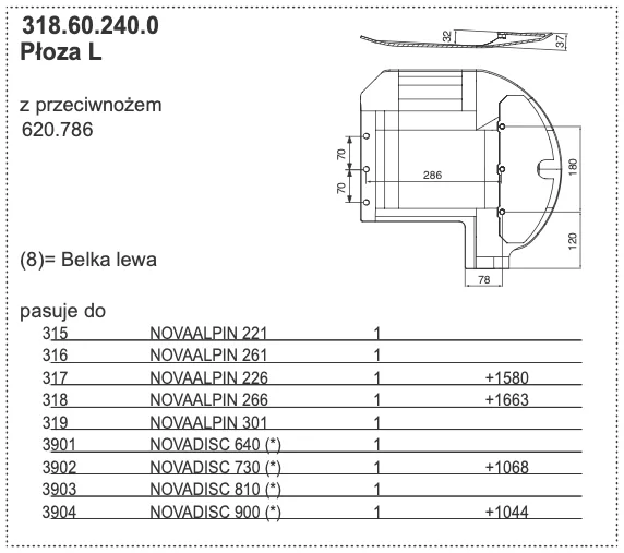 Płoza ślizgowa kosiarki - LEWA - 318.60.240.0 - Pottinger
