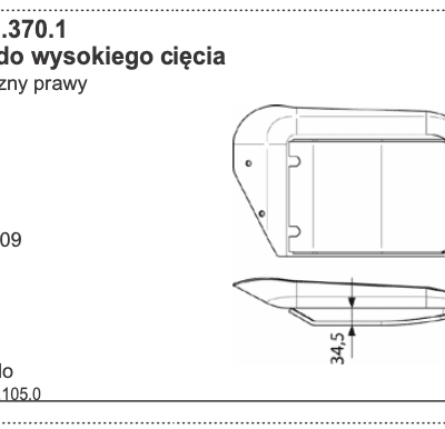 Płoza kosiarki - PRAWY - Zewnętrzny - do wysokiego cięcia - 378.60.370.1 - Pottinger