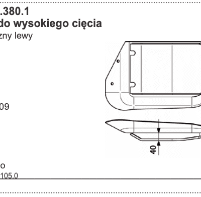 Płoza kosiarki - LEWY - Zewnętrzny - do wysokiego cięcia - 378.60.380.1 - Pottinger
