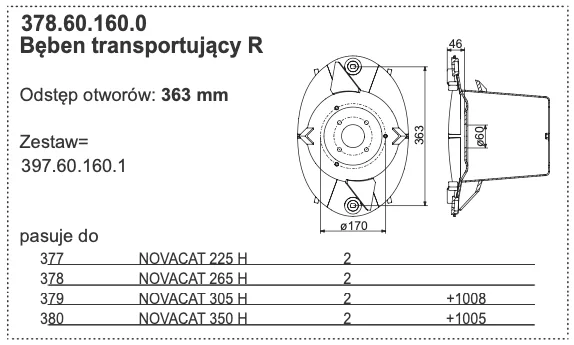 378.60.160.0 Bęben transportujący R Odstęp otworów: 363 mm - POTTINGER