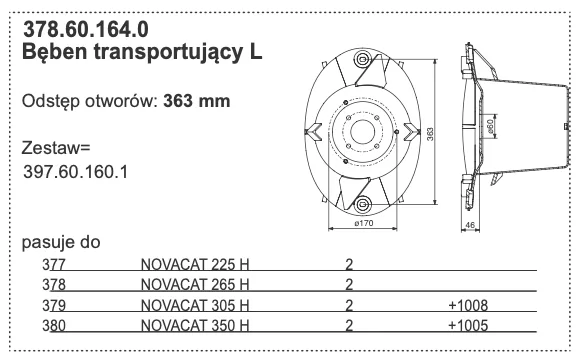 378.60.164.0 Bęben transportujący L Odstęp otworów: 363 mm - POTTINGER