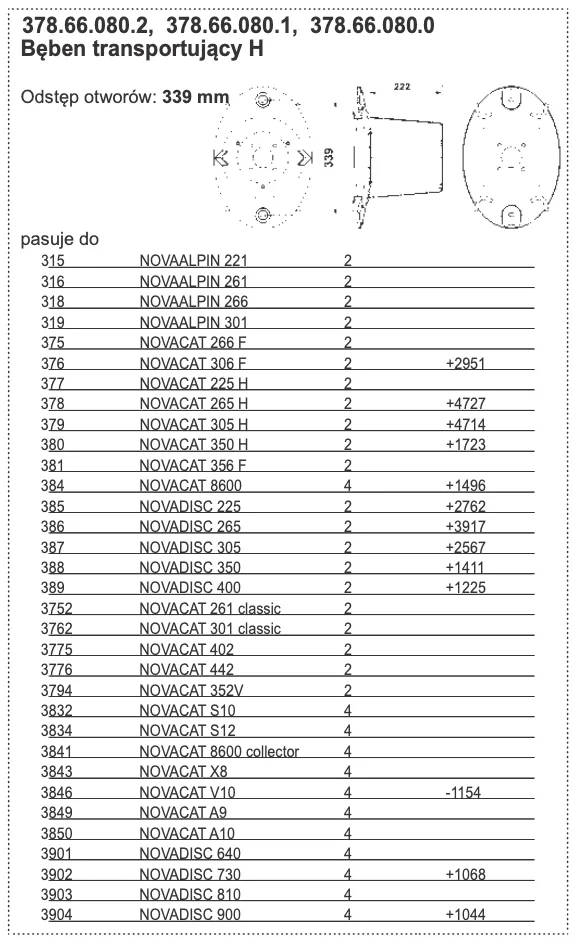 378.66.080.2 Bęben transportujący H, Odstęp otworów - 339 mm - POTTINGER