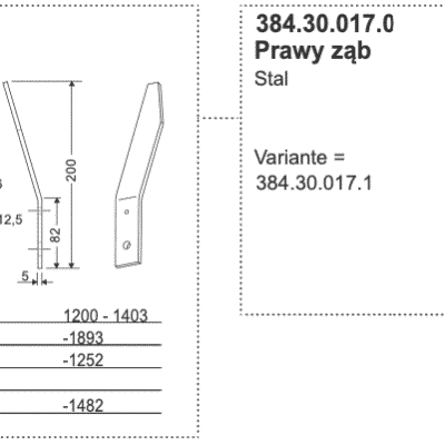 Ząb stalowy - długi - prawy - 384.30.017.0 - Pottinger