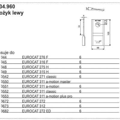 Nożyk kosiarki - LEWY - 434.960 - Pottinger