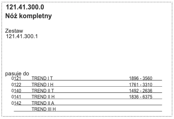 Nóż przyczepy samozbierającej - kompletny - 121.41.300.0 - POTTINGER