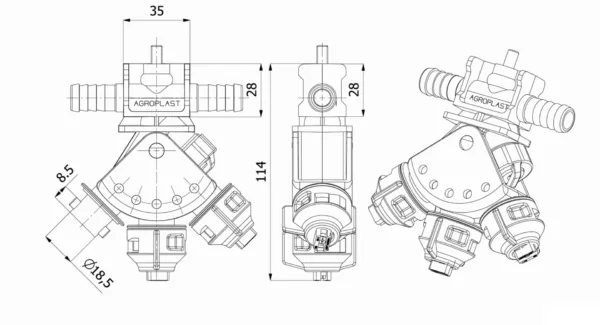 Głowica wahadłowa przelotowa - 0-100/GW08/PRSM - AGROPLAST