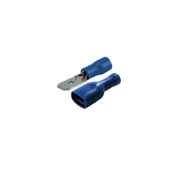Końcówki płaskie, męskie, żeńskie, izolowane, niebieskie - 6,3 mm - 20 szt.