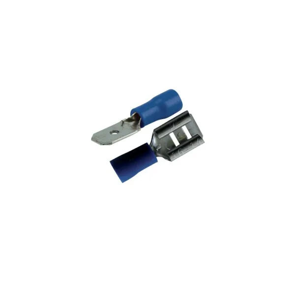 Zaciski płaskie, męskie i żeńskie - 6,3mm - kolor niebieski - 22 szt.