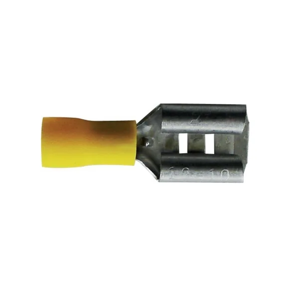 Zaciski płaskie, żeńskie przewodu - 9,5mm - do kabla 6mm - kolor żółty - 10 szt.