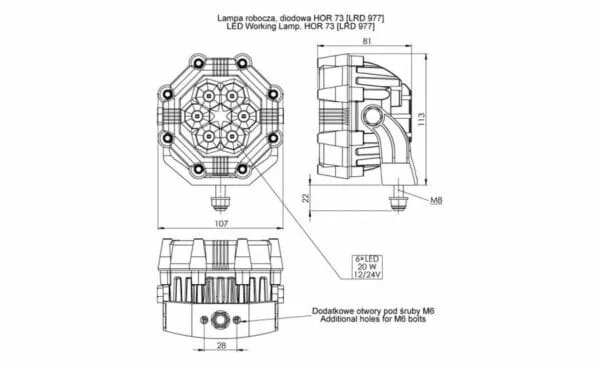 LAMPA ROBOCZA LED 20W 12/24V 1800Lm - HORPOL