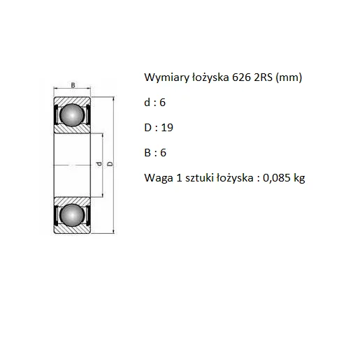 ŁOŻYSKO KULKOWE JEDNORZĘDOWE USZCZELNIONE - 626 2RS