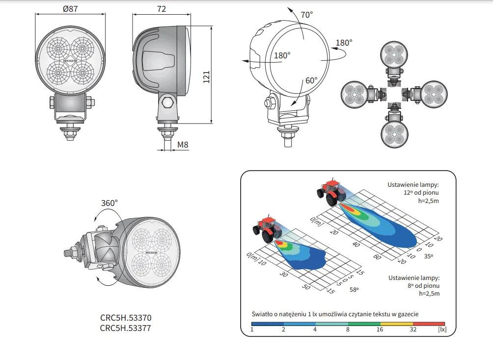 Lampa Robocza LED 2000lm - CRC5-FF - 12/24V - WESEM 3 Lampa Robocza LED 2000lm - CRC5-FF - 12/24V - WESEM