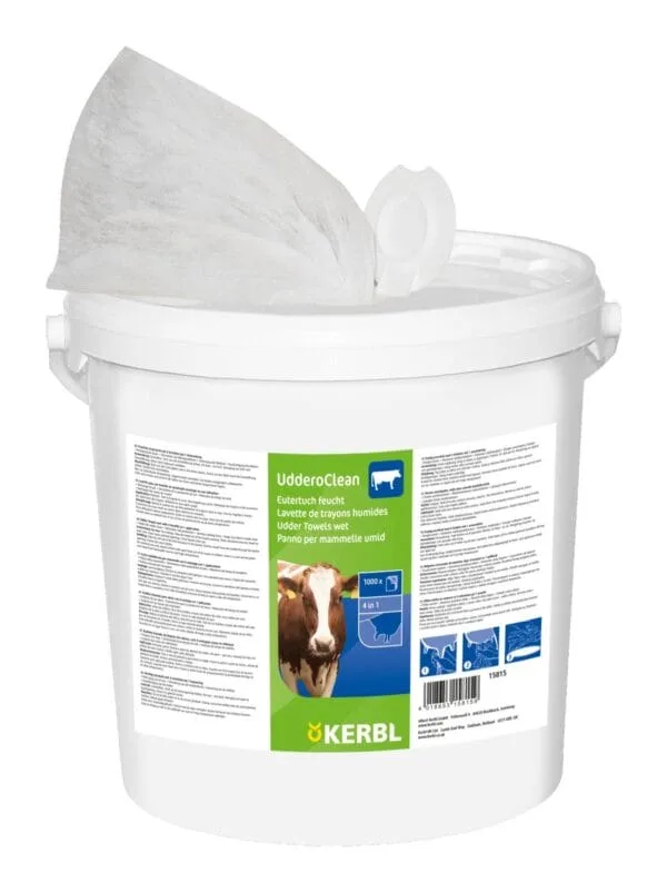 Tekstylne ręczniki do wymion w wiadrze Uddero Clean - 20 x 20 cm - 1000 szt. - Nasączone - 15815 - Kerbl