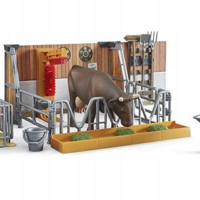 Stodoła obora z krową cielakiem i rolnikiem - 62611 - BRUDER