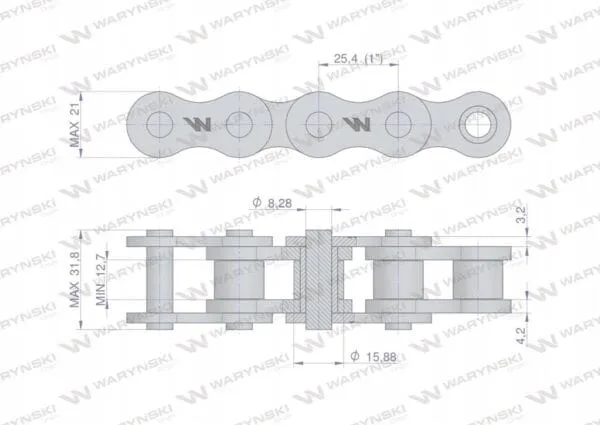 Łańcuch rolkowy 16BX-1 (R1 1) 5m - W-L16BX1 - WARYŃSKI