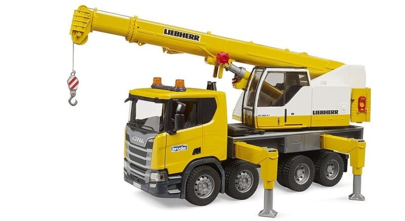 Zabawka – Dźwig budowlany Scania Super 560R z dźwigiem Liebherr – 03571 – BRUDER