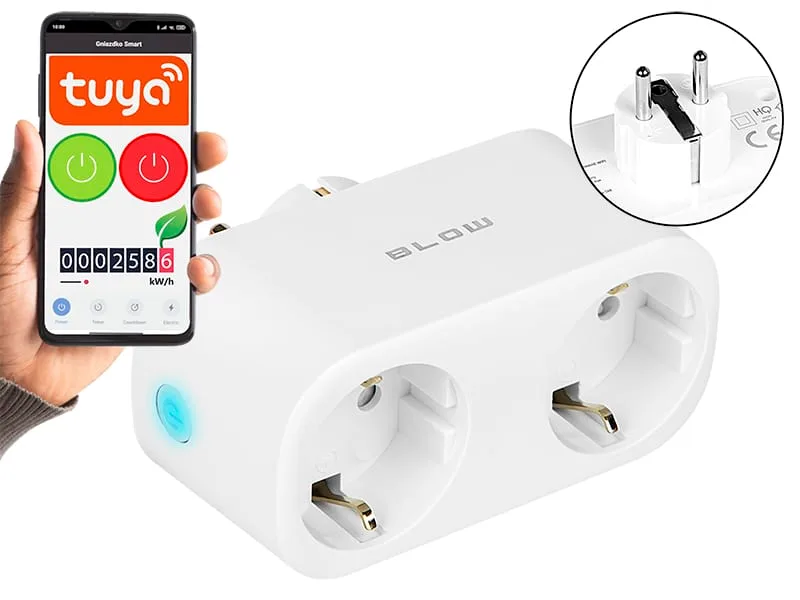 Inteligentne gniazdko WiFi SMART TUYA podwójne sterowane - 72-072 - BLOW