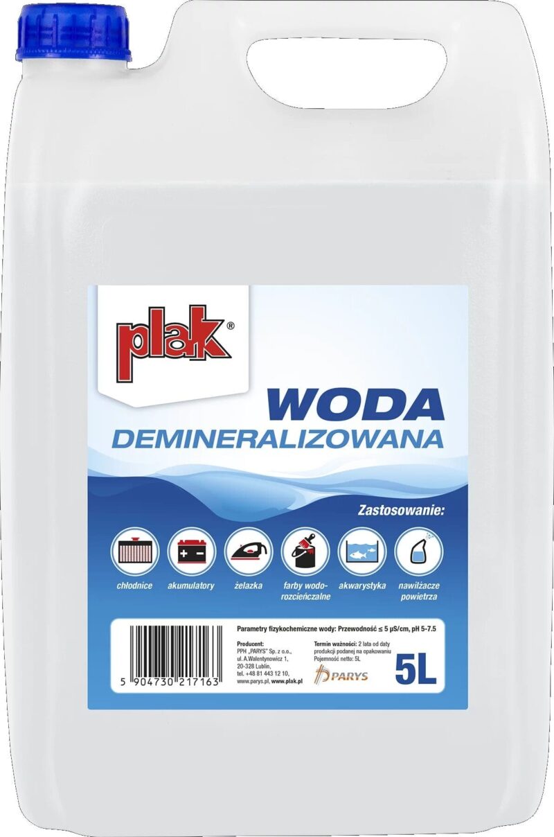Woda demineralizowana destylowana – 5L – SCWODADEMI5L – PLAK