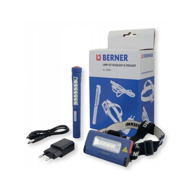 Zestaw lamp warsztatowych LED Berner Pocket deLUX Bright i Pen Light 7+1