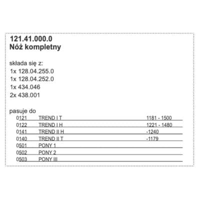 Noz przyczepy samozbierajacej kompletny POTTINGER 121.41.000.0 - TREND I/II, PONY 1/2/III