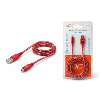 Kabel USB LTC LX8574R - USB-A / Micro USB, 2 m, czerwony oplot tekstylny