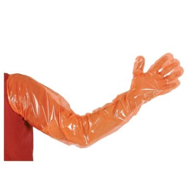 Rekawice weterynaryjne jednorazowe Kerbl VETbasic 90 cm pomaranczowe 100 szt.