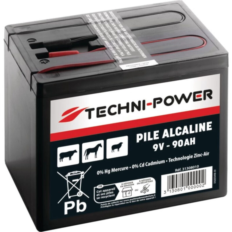 Bateria alkaliczna Zinc-Air do ogrodzeń elektrycznych - 9V 90Ah - 31308010 - TECHNI-POWER