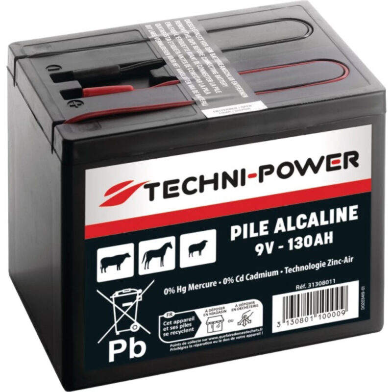 Bateria alkaliczna Zinc-Air do ogrodzeń elektrycznych - 9V 130Ah - 31308011 - TECHNI-POWER